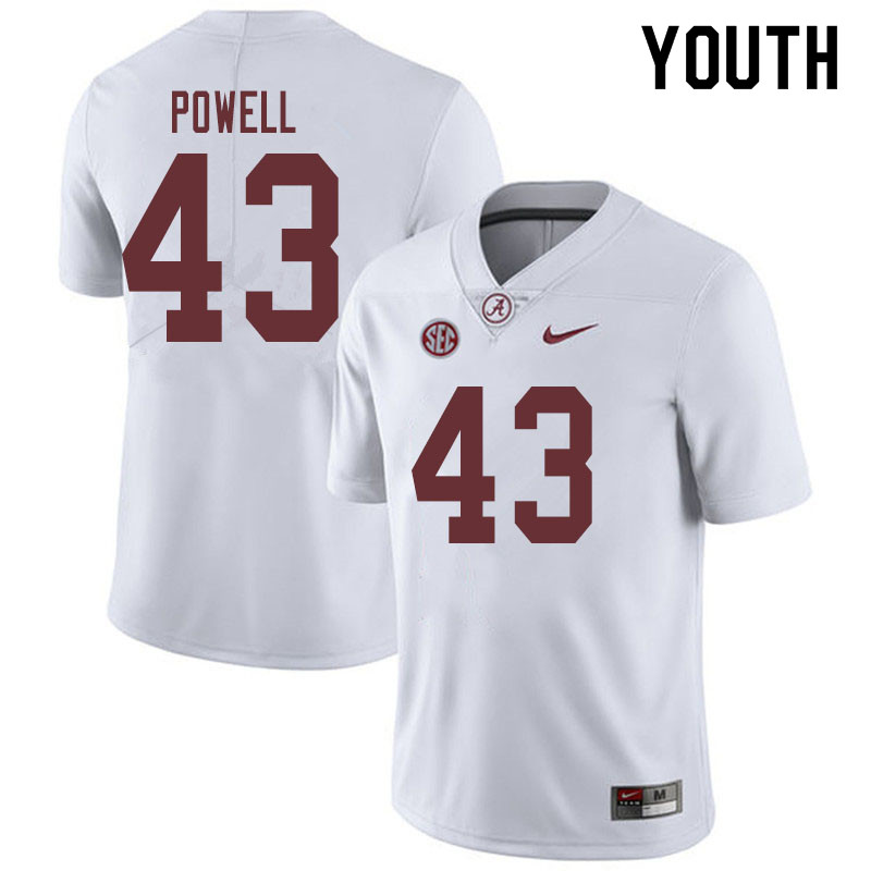 Alabama Crimson Tide Youth Daniel Powell #43 White NCAA Nike Authentic Stitched 2019 College Football Jersey KZ16G35FV